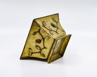 Antique Chinese brass with inlade stone planter, 6.5 inches wide, early 1900s