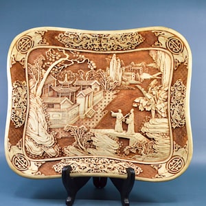 Vintage, Chinese, white resin, large dish, 14 x 11 inches , 1980s