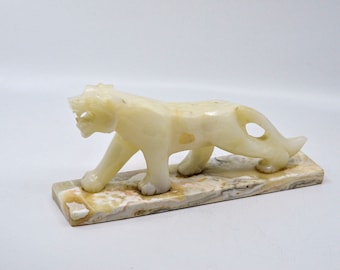 Vintage, mid century , carved stone, tiger statue, 11 inches long