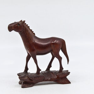 Vintage Chinese carved wood horse figurine,4.5 inches tall, 1930s