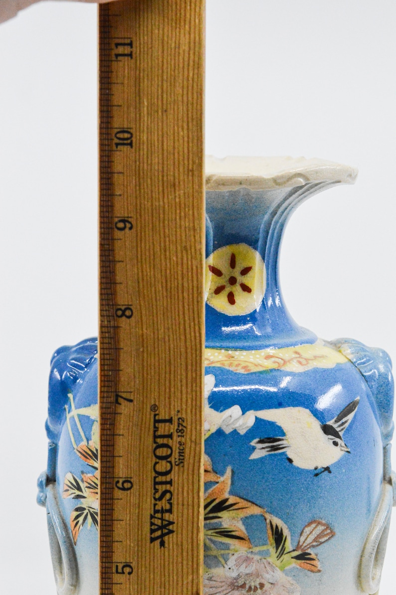 1920-30s Antique Japanese pottery hand painted vase 9.5 inches tall