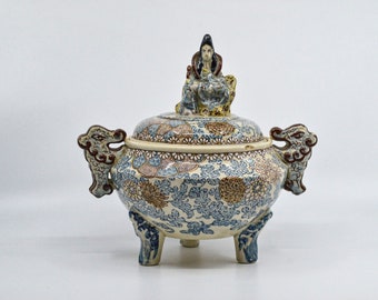 Antiwue Japanese Satsuma porcelain, incense burner , 9 inches tall, early 1900s