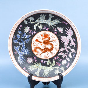 Vintage, Chinese porcelain , dragon, plate, 9 inches wide, 1970s