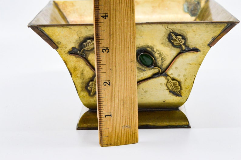 early 1900s 6.5 inches wide Antique Chinese brass with inlade stone planter