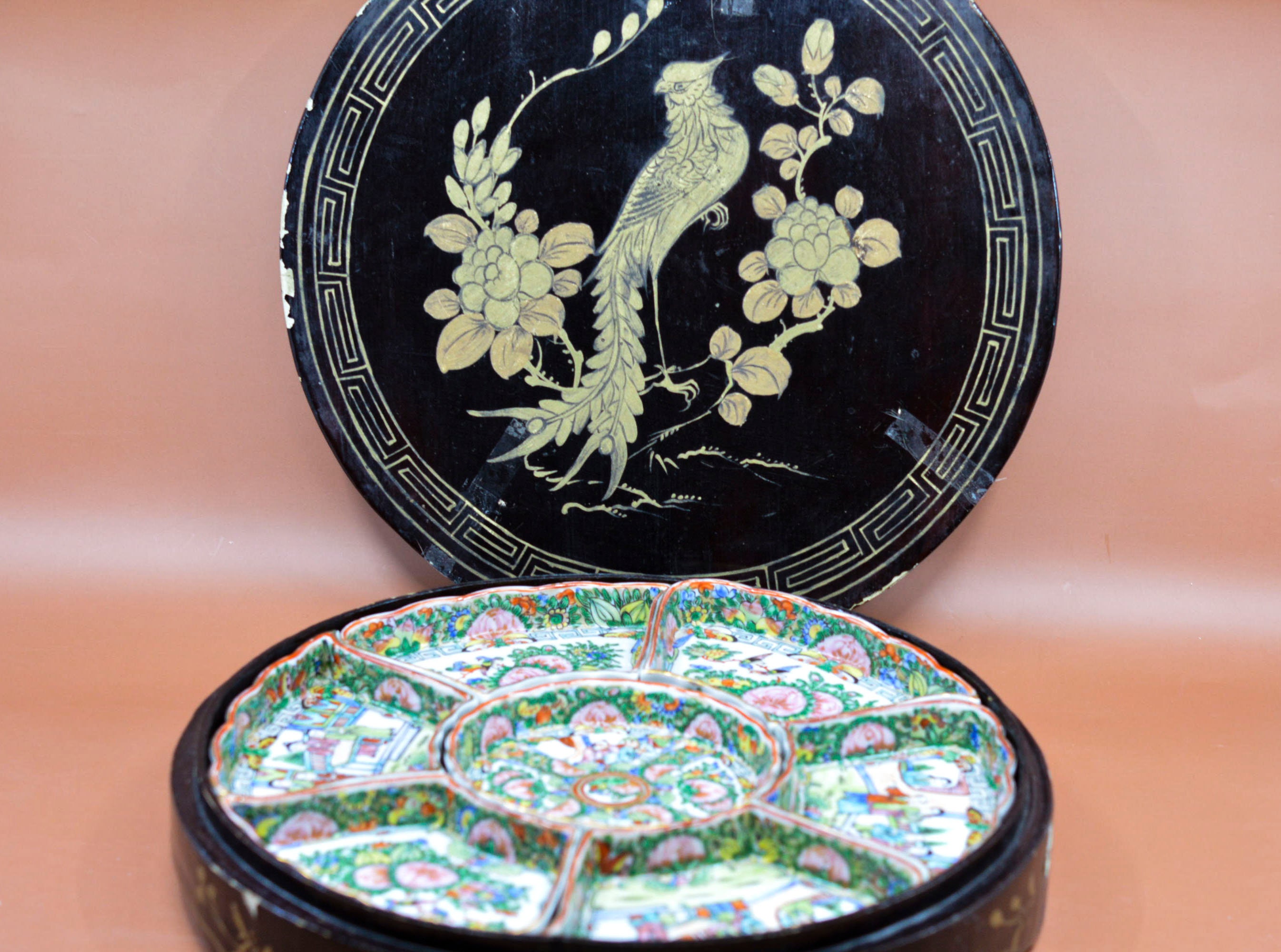 Antique, Chinese, Rose Medallion, Lazy Susan , Dish Set, 12