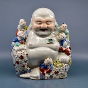 Antique, Chinese, porcelain, happy Buddha statue, 9.5 inches tall, 1940s