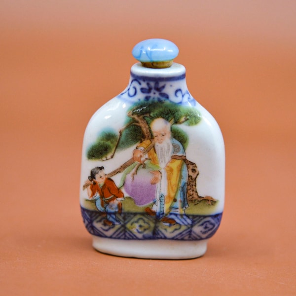 Vintage, Chinese, porcelain snuff bottle,2.5 inches tall,  1970s