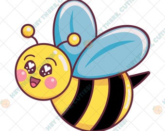 Cute Kawaii Bee Vector Clipart, Layered SVG and PNG (Original Artwork)