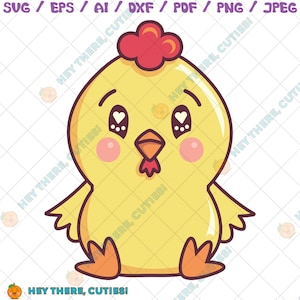 Süßes Kawaii Huhn Baby Küken Vektor Clipart, Geschichtet SVG und PNG (Original Kunstwerk)