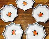 Vintage Imari Porcelain Floral Rose Set Of Five Stackable Rice Bowls