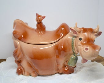 Cow Cookie Jar, Cookie Jar, Vintage Cookie Jar, Retro Cookie Jar, Vintage Kitchen, Ceramic Cookie Jar, Brush McCoy, McCoy Pottery, McCoy