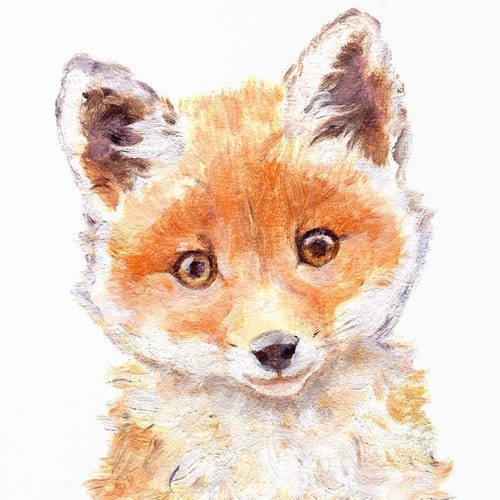 Fox Baby Animal Paintings Fox Painting Baby Fox Art Neutral Etsy Hong Kong
