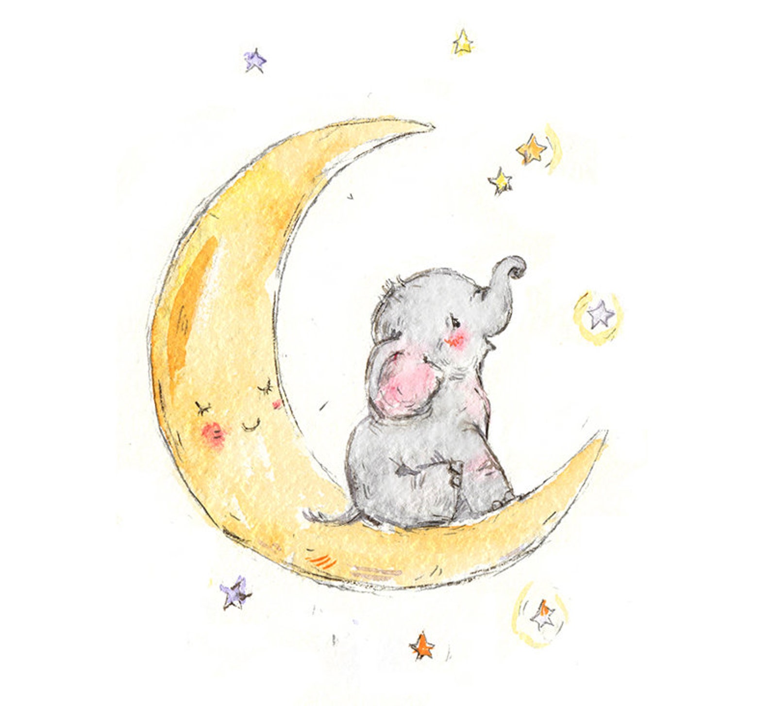 Moon baby elephant art download digital elephant art  etsy