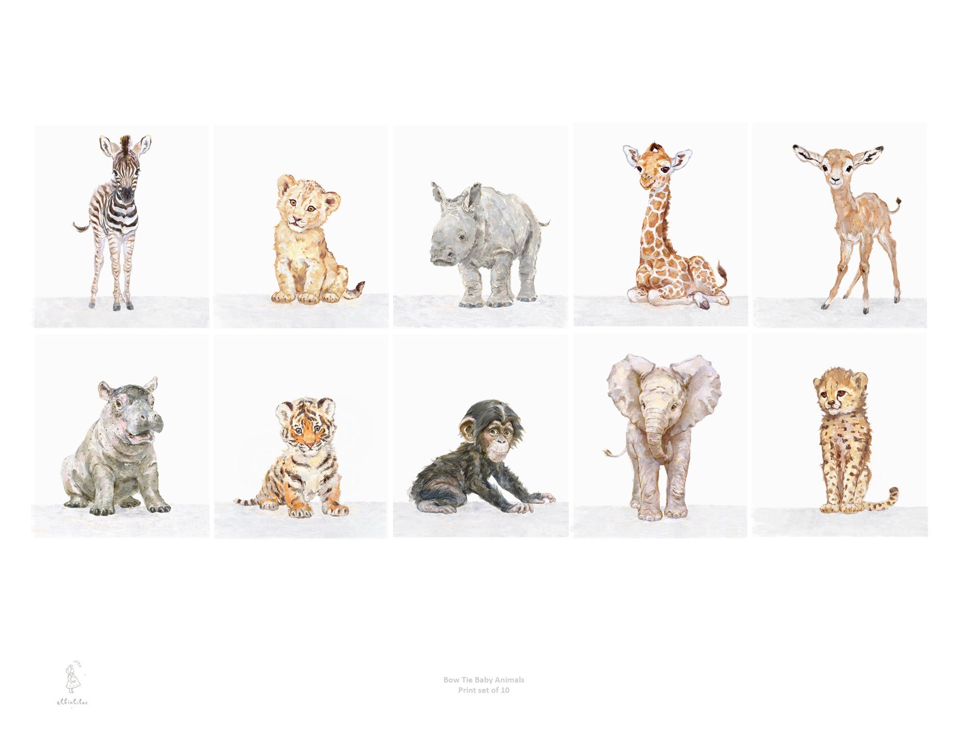 Wall Prints 8x10 Set of 6 Safari Bow Ties Baby Animals Nursery Decor Art Option 3 UNFRAMED