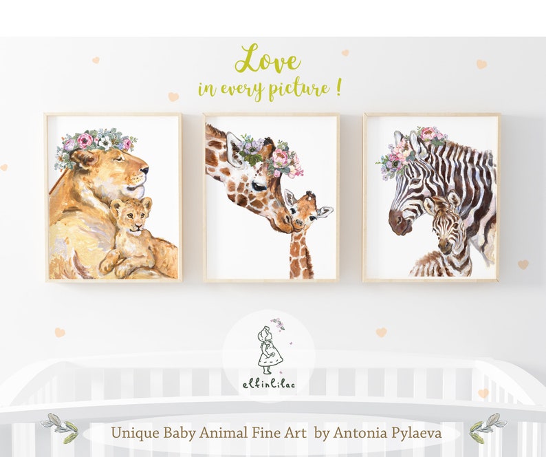 Safari Animal Nursery Decor Mom and Baby Animal Prints Decor Etsy