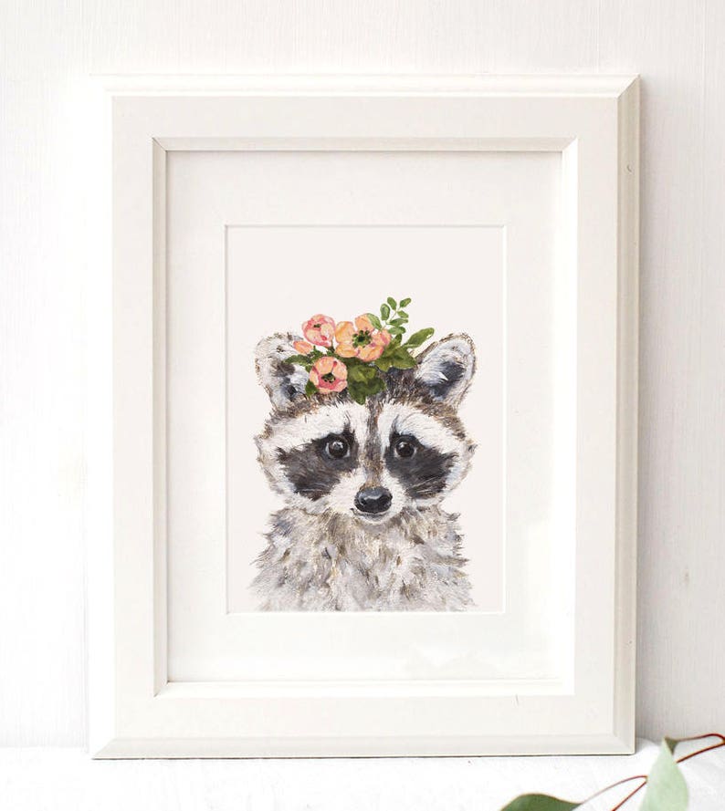 Woodland Animals Crown Nursery Decor Flower Print Set of 4 Etsy