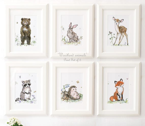 Woodland Nursery Art Woodland Animals Print Set of 6 Bear ...