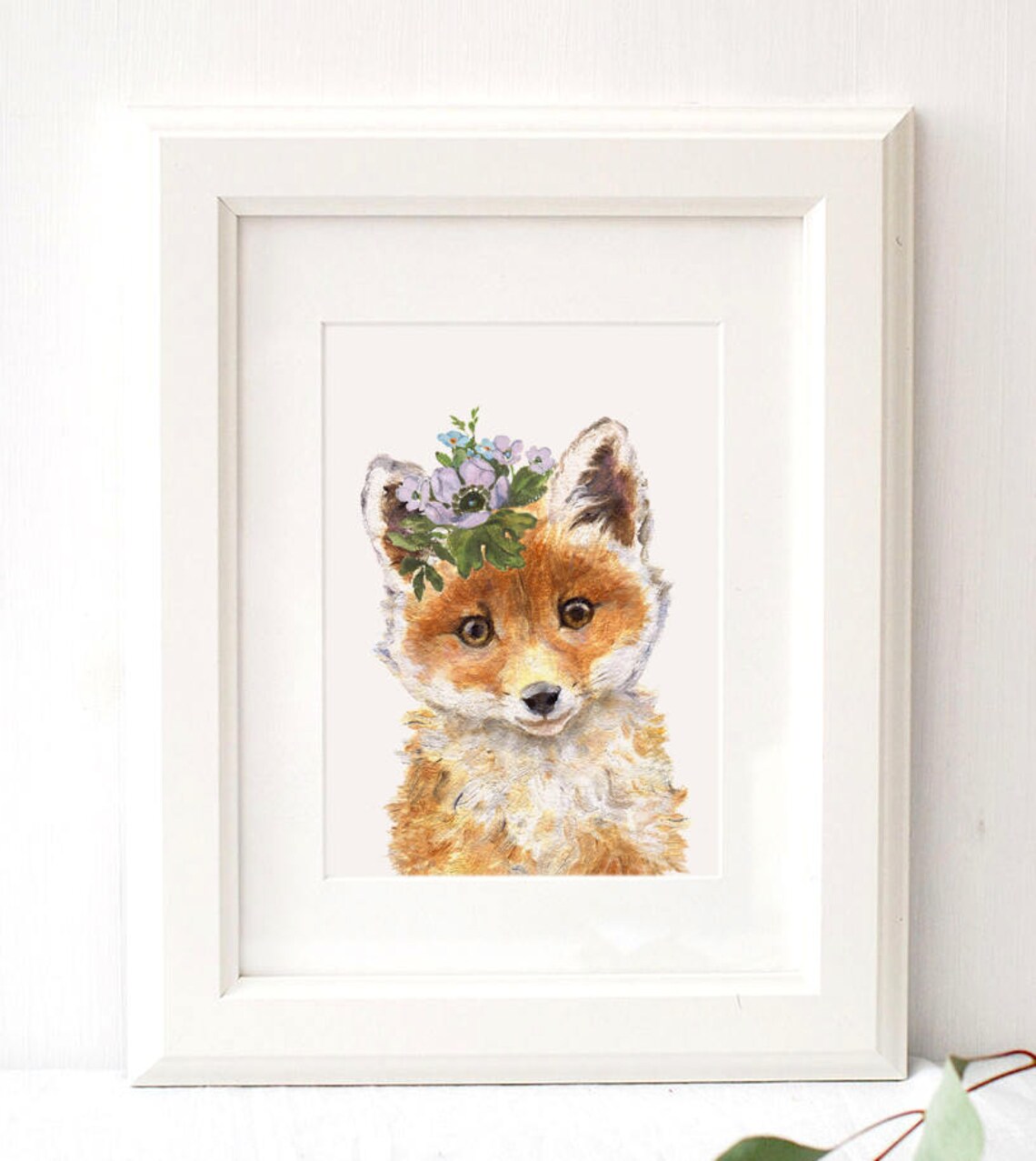 Woodland Animals Crown Nursery Decor Flower print set of 4 Etsy