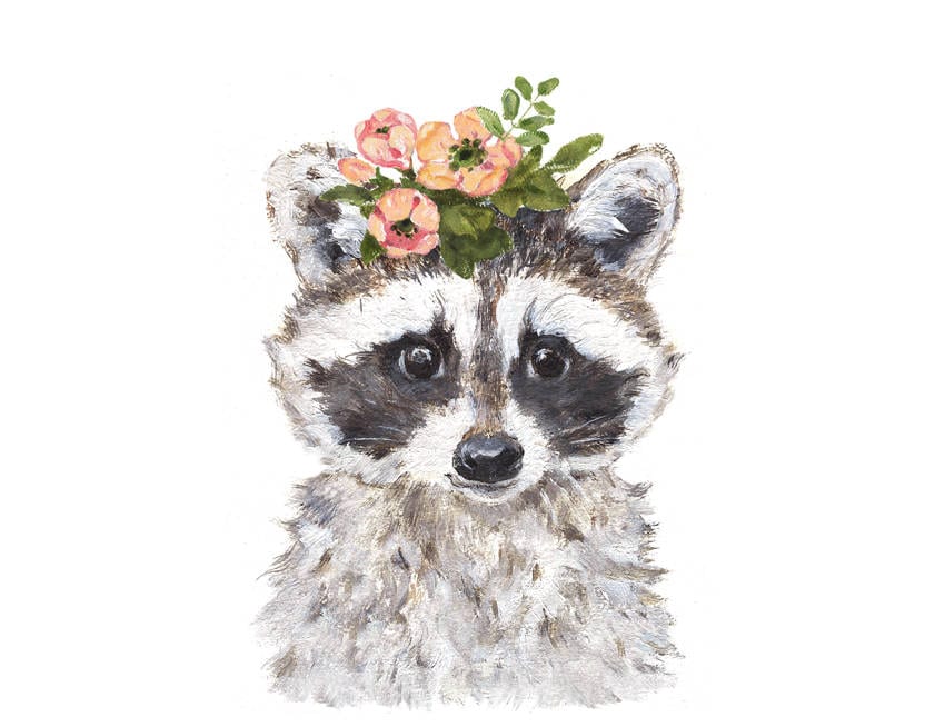 Woodland Animals Crown Nursery Decor Flower Print Set of 4 Etsy