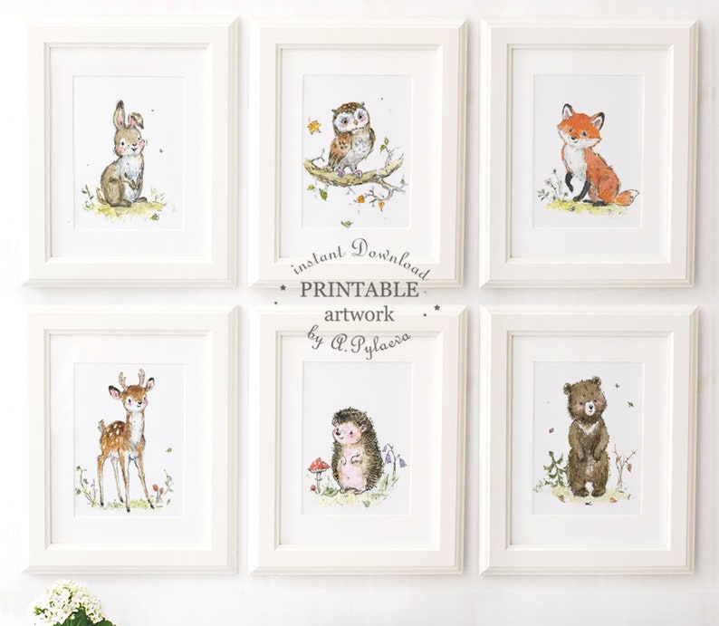 Woodland animals Nursery Decor Printable set of 6 Printable | Etsy