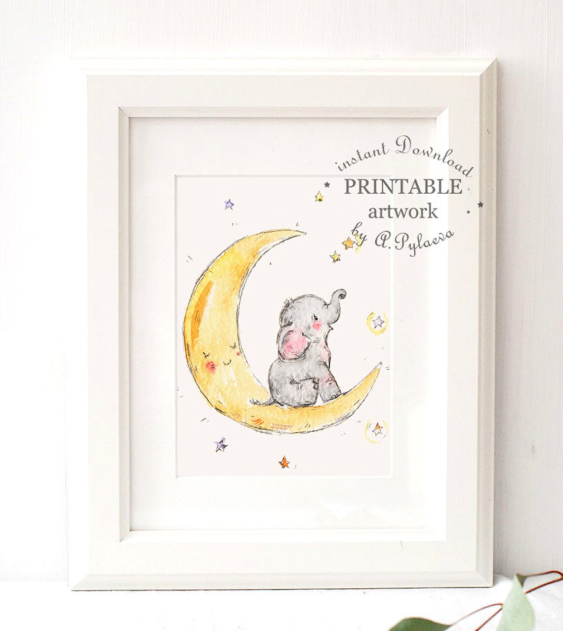 Moon Baby Elephant Art Download Digital Elephant Art Etsy