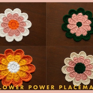 Flower Power Placemat/Coaster, Retro Flower Placemat, Vintage Placemat, Retro Placemat, Crochet Placemat, 70s decor, Housewarming Gift