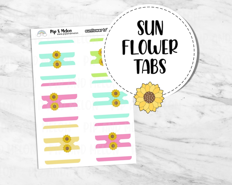 Sunflower Fall Tab stickers for Planners, journals, notebooks, dividers Cute Kawaii Stickers, Pip and Melon image 1