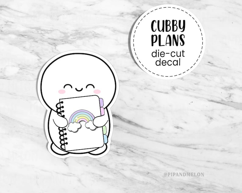 Cubby Emoticon Plans Die Cut Laminated Overlay Sticker // Planner, Cute Emoti Planning // Cute Emoticon, planner decal, Laptop sticker image 1