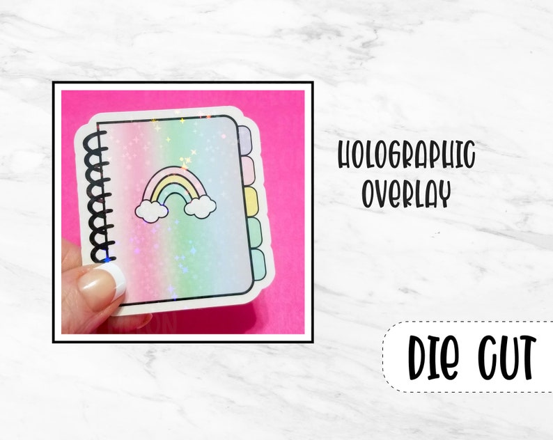 Kawaii Die Cut Planner Doodle Sticker, Scrapbooking, Journaling, Traveler's Notebook, Planner Diecut Holographic Overlay