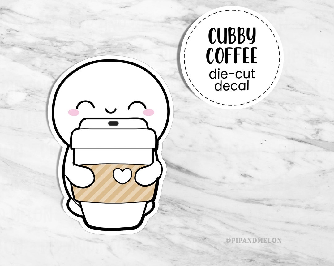 Cubby Emoticon Coffee Die Cut Laminated Overlay Sticker // Cute Emoti ...