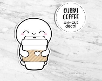 Cubby Emoticon Coffee Die Cut Laminated Overlay Sticker // Cute Emoti Diecut, planner decal, Laptop sticker