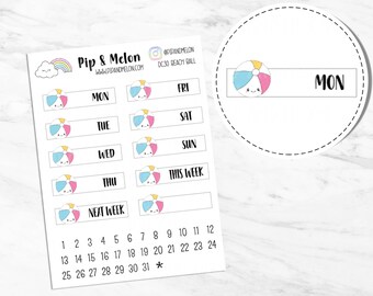 Kawaii Beach Ball Date Covers Stickers for Planners, hobonichi, vertical, stalogy, b6, a6, Cute Kawaii stickers, monthly, weekly