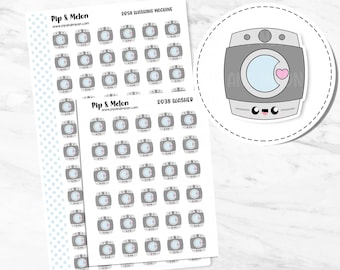 Kawaii Washing Machine Doodle Stickers, Functional for Planners, hobonichi, vertical, stalogy, b6, a6, Cute Kawaii stickers, pipandmelon