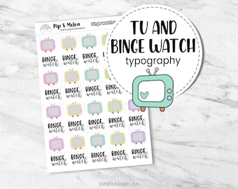 Binge Watch Functional Sticker Icon w/Typography, Colorway Stickers for Planning, Journaling, Calendars