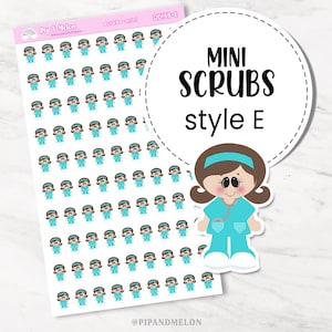 Mini Nurse Planner Sticker Set for Nurse, PA, RN, Physician, School, Specialist, Pediatrician with 5 Styles of Cute Stickers Scrubs E