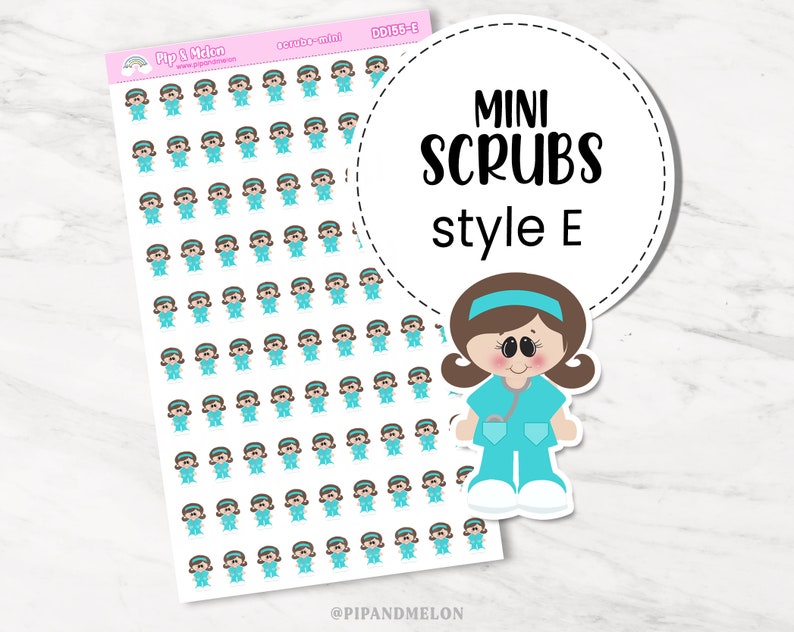 Mini Nurse Planner Sticker Set for Nurse, PA, RN, Physician, School, Specialist, Pediatrician with 5 Styles of Cute Stickers Scrubs E