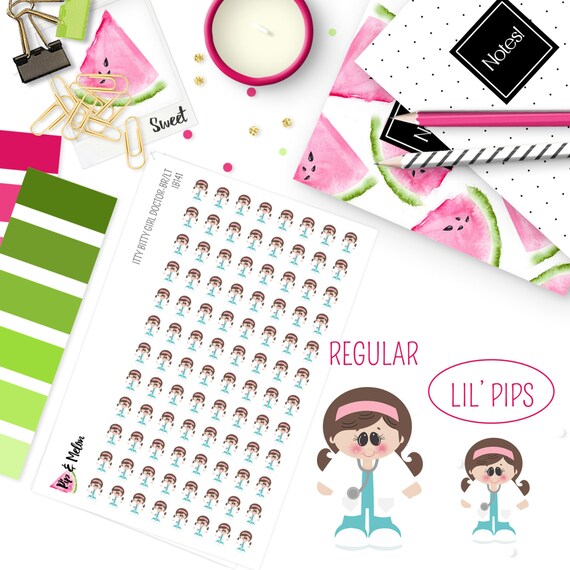 lil pips itty bitty girl doctor brunette light skin stickers mini 96 kiss cut stickers female doctor ob gyn medical ib141 ob gyn doctors note