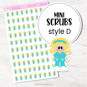 Mini Nurse Planner Sticker Set for Nurse, PA, RN, Physician, School, Specialist, Pediatrician with 5 Styles of Cute Stickers Scrubs D