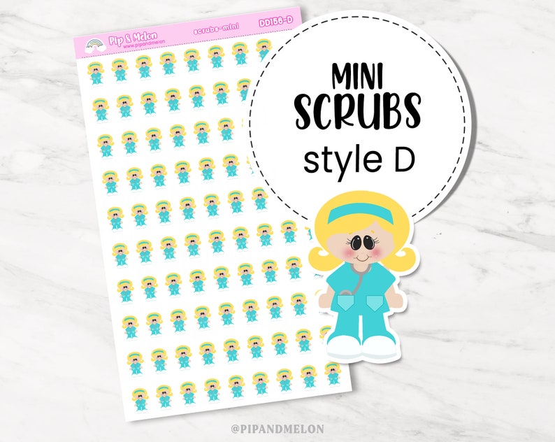 Mini Nurse Planner Sticker Set for Nurse, PA, RN, Physician, School, Specialist, Pediatrician with 5 Styles of Cute Stickers Scrubs D