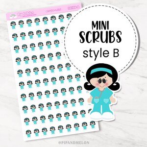 Mini Nurse Planner Sticker Set for Nurse, PA, RN, Physician, School, Specialist, Pediatrician with 5 Styles of Cute Stickers Scrubs B