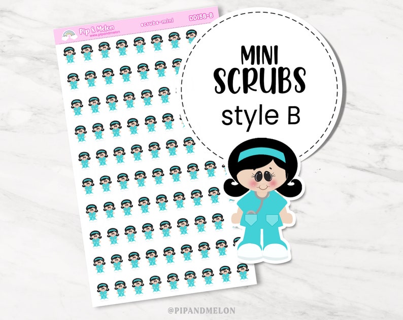 Mini Nurse Planner Sticker Set for Nurse, PA, RN, Physician, School, Specialist, Pediatrician with 5 Styles of Cute Stickers Scrubs B