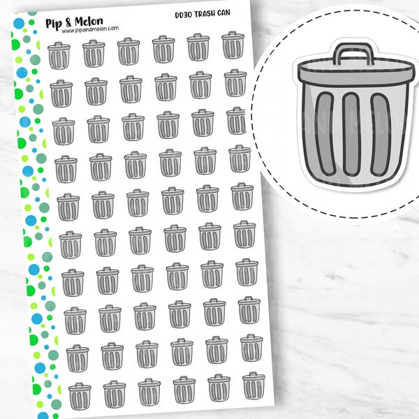 Trash Day Planner Stickers, Garbage Trash Can, Chore Stickers, Zone Cleaning for Planners and Calendars, Kawaii Stickers, pipandmelon