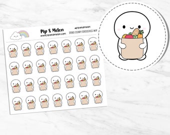 Grocery Shopping Kawaii Stickers, Doodle Sticker for Planners, grocery, Cute stickers, pipandmelon