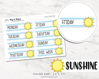 Kawaii SunShine Day Cover for Weekly Planner Date Cover Stickers for Planners, hobonichi, vertical, stalogy, b6, a6, journals