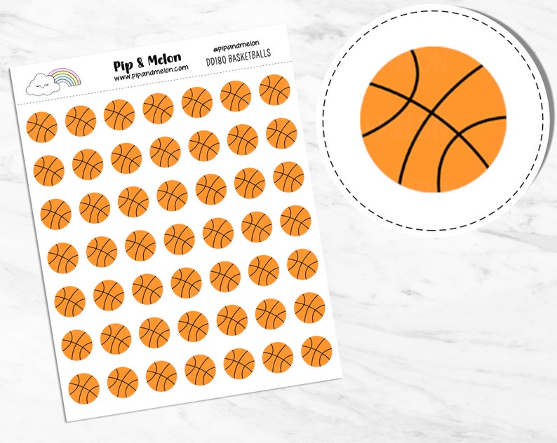 Basketball Stickers for Basketball Camp, Basketball Practice, Basketball Game, Basketball Tournament, Cute and Kawaii, Pipandmelon image 1