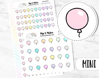 Balloon Planner Stickers, Functional, Pastel PM Colors, for Planners & Calendar, Birthday, Party, Celebration