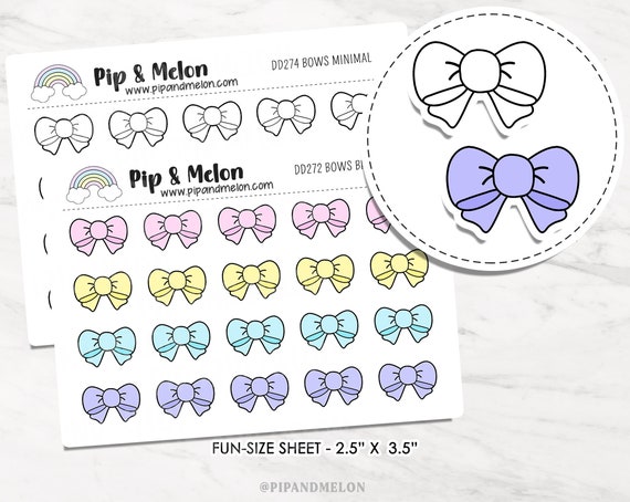 Cute Bow Stickers on Fun-size Sheet for Planners, Fat Bow, Bow, Cute Kawaii  Stickers 