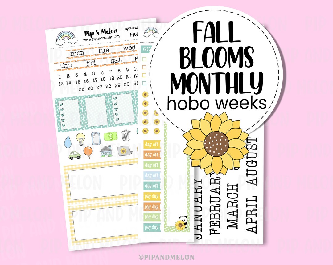 Fall Blooms Monthly Kit for Hobonichi Weeks Monthly Planner Sticker Kit ...