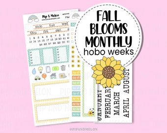 Fall Blooms Monthly Kit for Hobonichi Weeks || Monthly Planner Sticker Kit || Bullet Journal || Cute Kawaii Planning Stickers