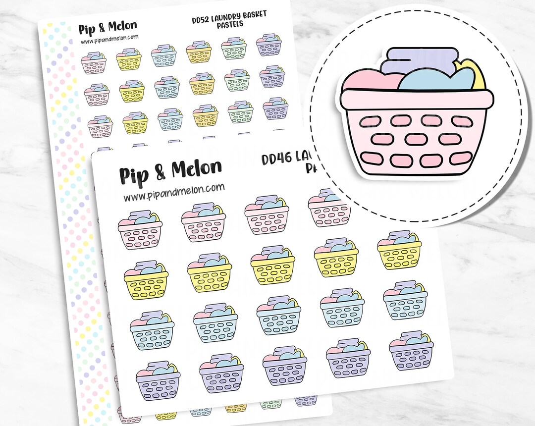Kawaii Laundry Basket Doodle Stickers, Functional for Planners, Hobonichi, Vertical, Stalogy, B6